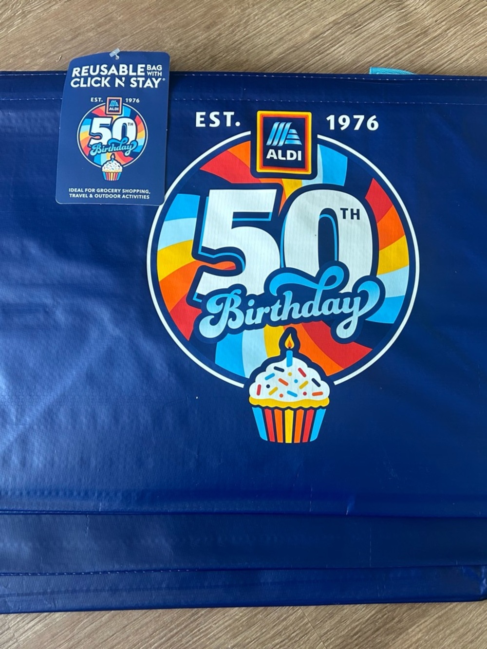 ALDI 50th Birthday Reusable Blue Grocery Tote Bag Limited Edition Set of 3